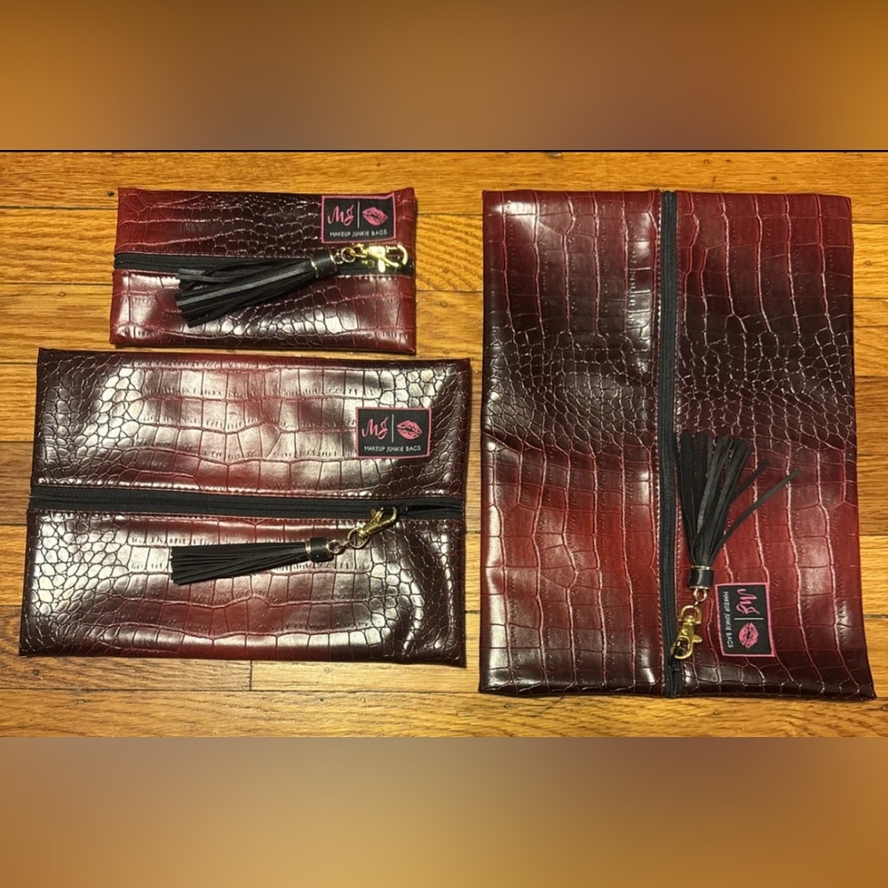 Makeup Junkie Bags Midnight Gator Black Zipper Black Tassel Lot